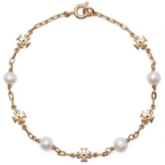 Tory Burch Jewelry - TORY BURCH•Kira Logo & Cultured Freshwater Pearl Link Bracelet